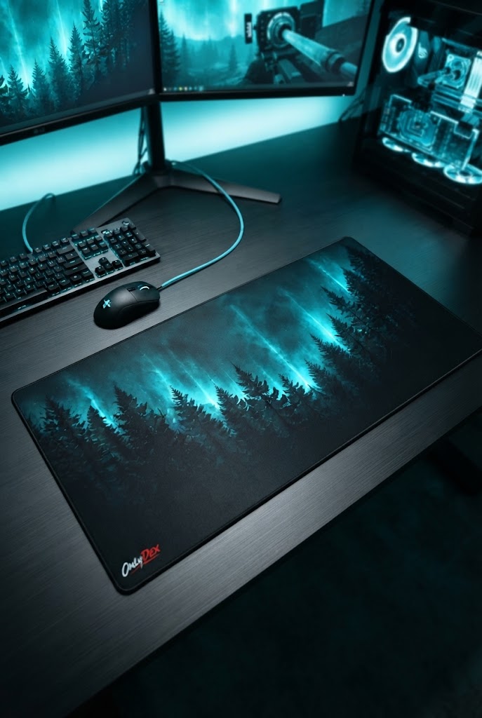 WILD//GLOW Gaming Mousepad mit leuchtendem Waldmotiv in Cyan