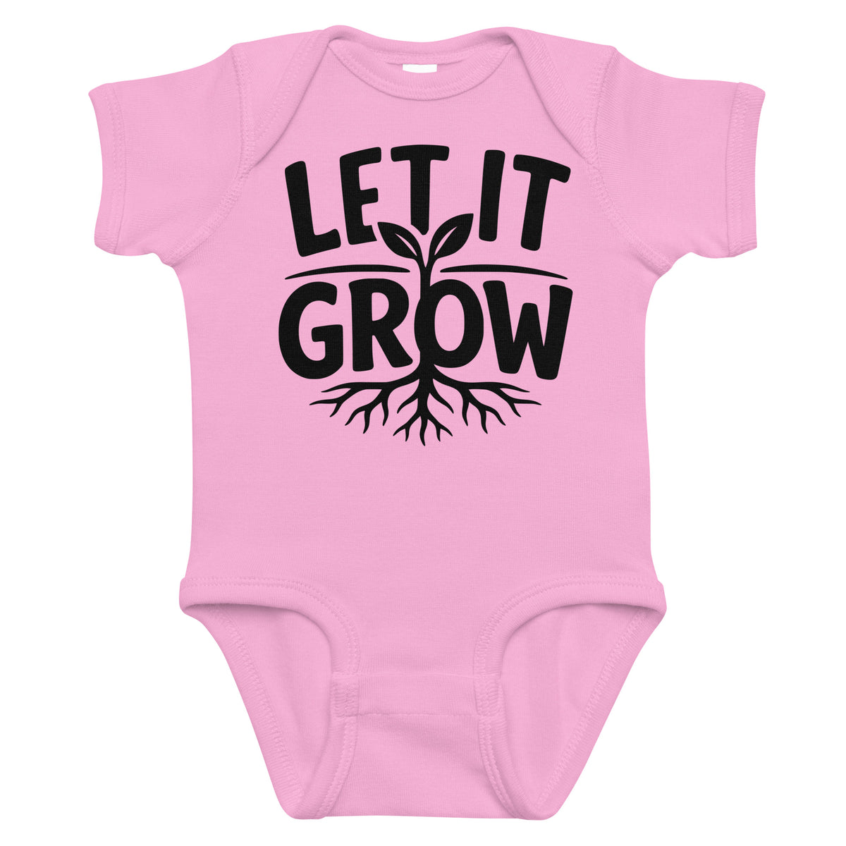 Vorderansicht des Let It Grow Babybody in pink mit Pflanzenmotiv