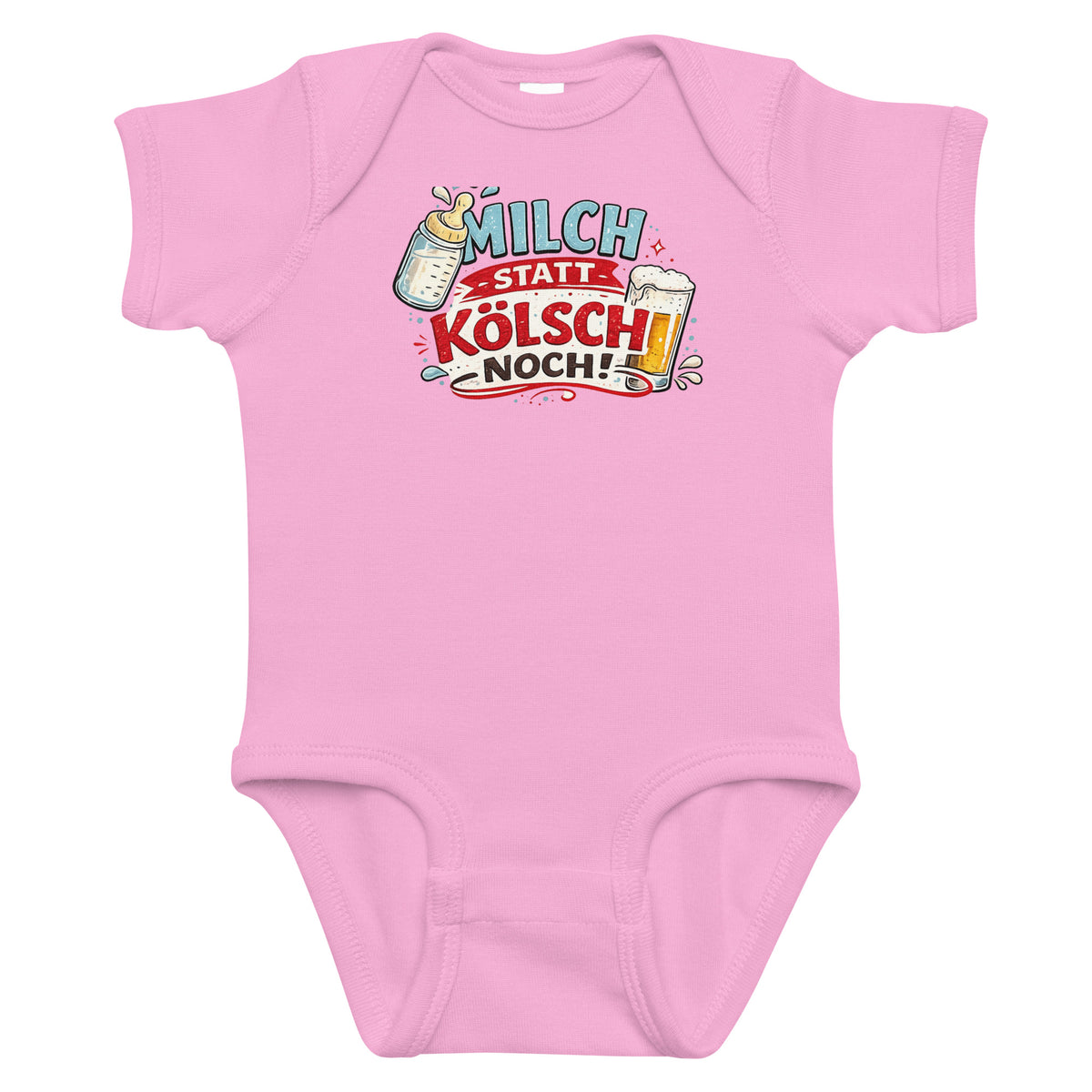 Milch statt Kölsch – noch! Babybody in Rosa – Vorderansicht