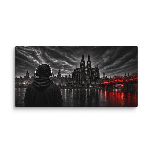 COLONIA NOIR Leinwand mit Köln Skyline in 25,4 × 50,8 cm – Wandansicht