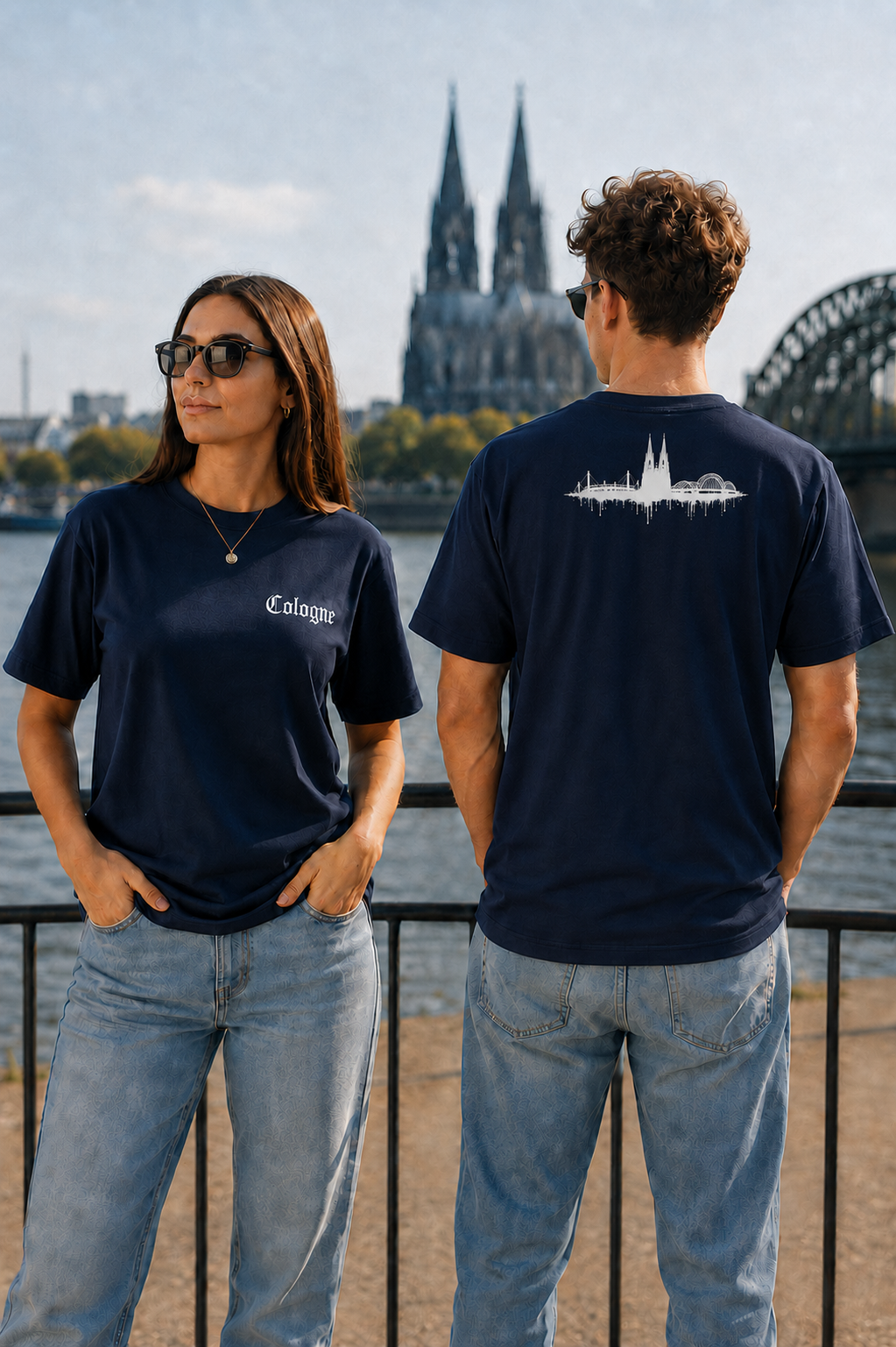 Model im KÖLLE VERLÄUFT T-Shirt mit Köln-Motiv