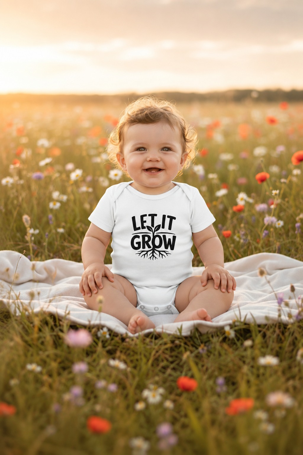Produktansicht des Let It Grow Babybody mit Pflanzenmotiv