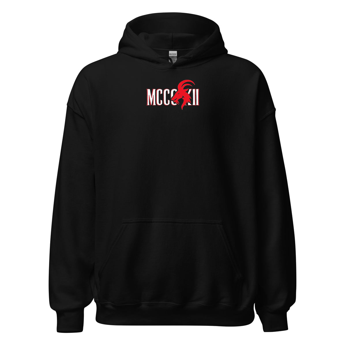 Schwarzer MCCCXII JOKER Hoodie von vorn mit kleinem Brustprint