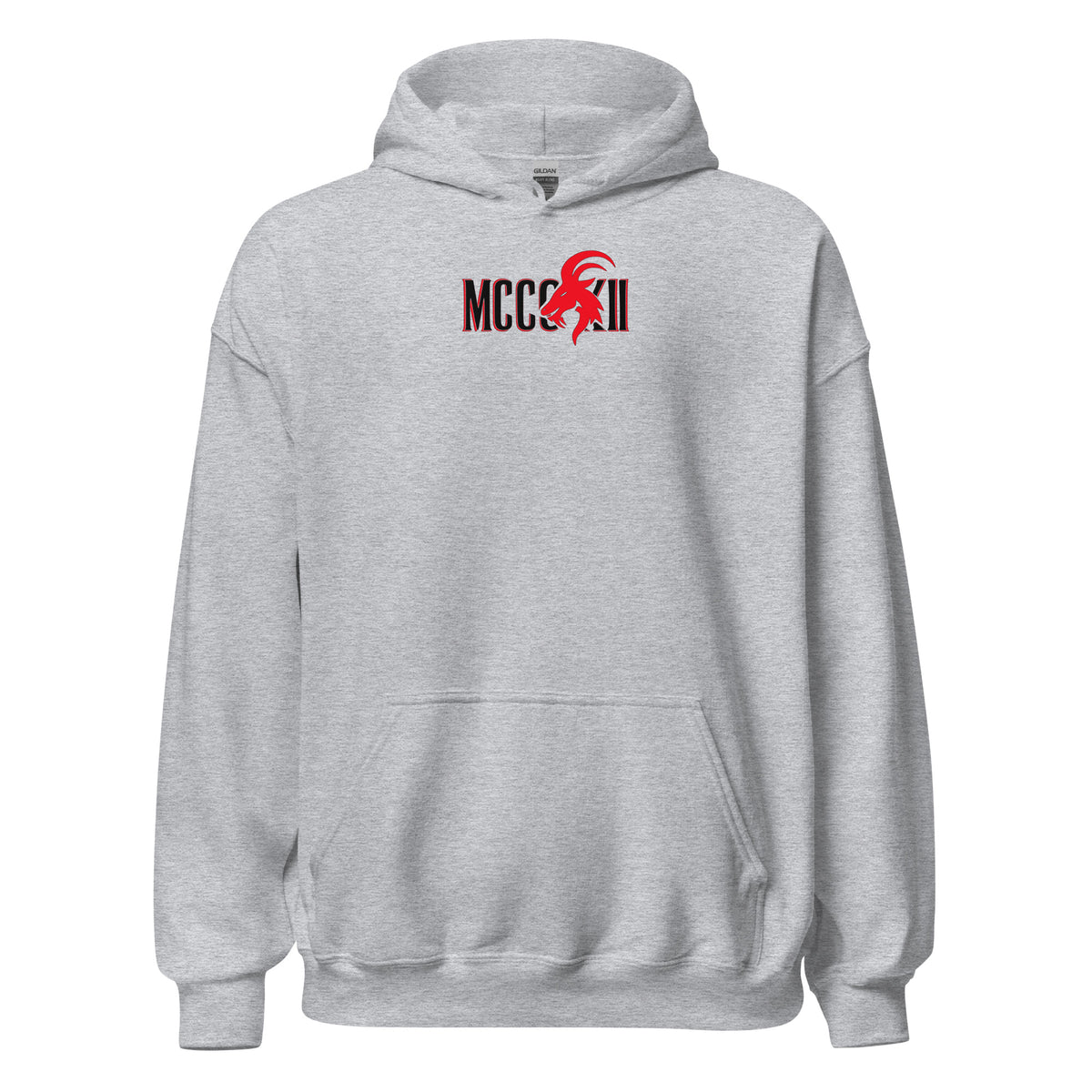 Sportgrauer MCCCXII JOKER Hoodie von vorn mit kleinem Brustprint