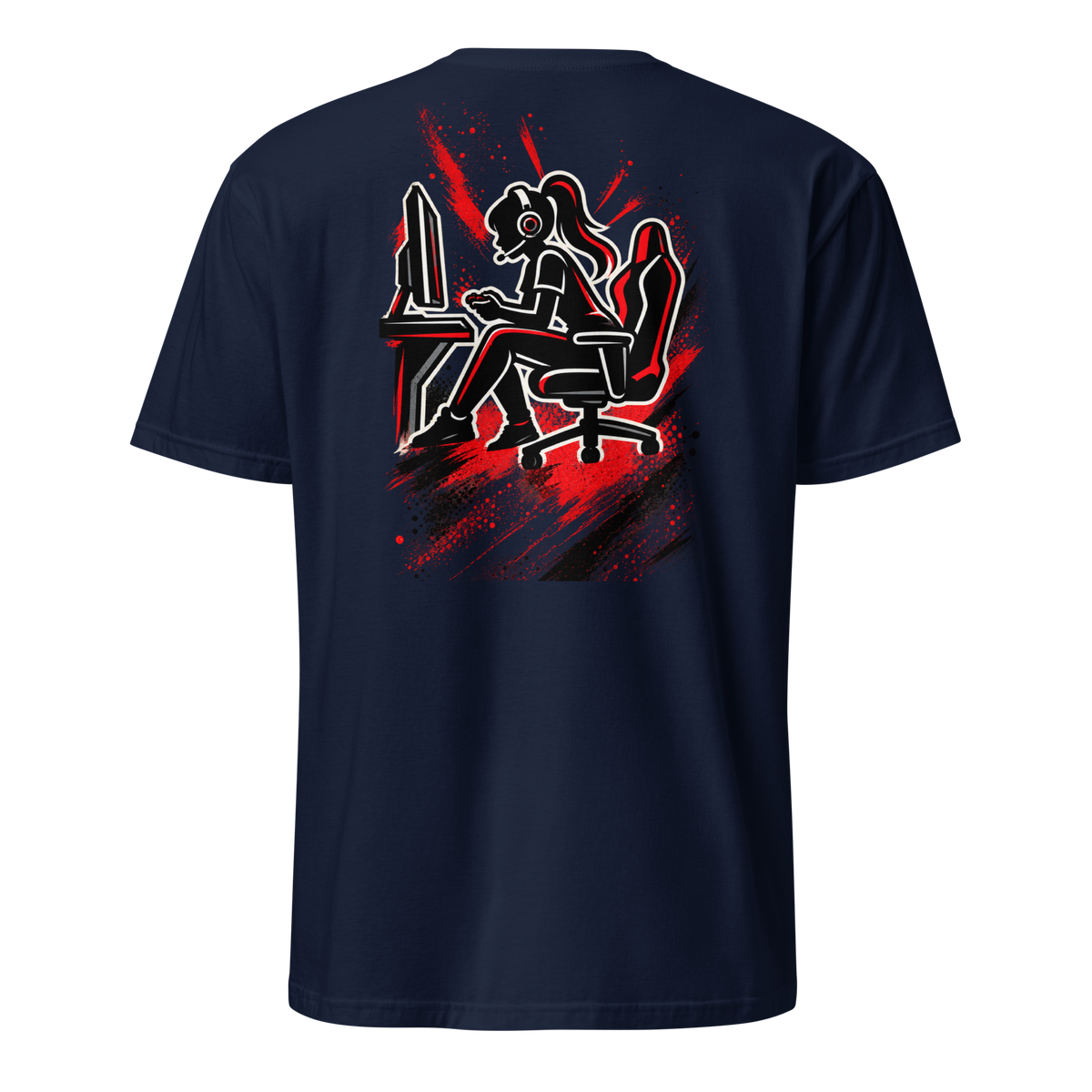 Gamer Girl Mode T-Shirt in Dunkelblau – Rückansicht