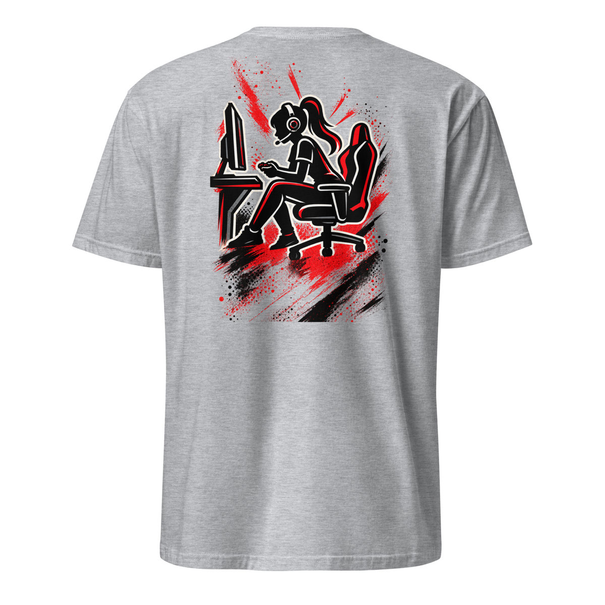 Gamer Girl Mode T-Shirt in Sportgrau – Rückansicht