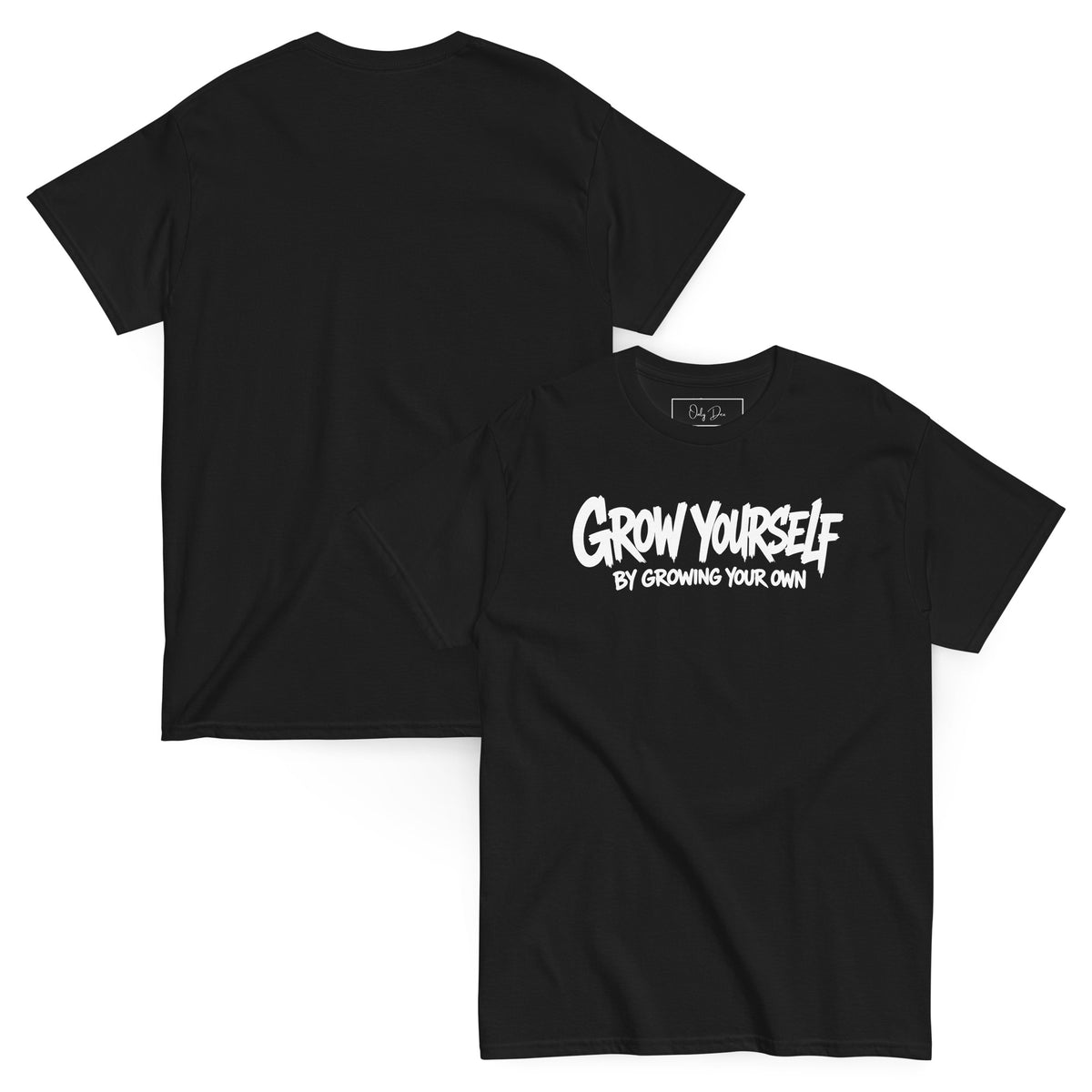 Grow Yourself T-Shirt in Schwarz – Vorder- und Rückansicht