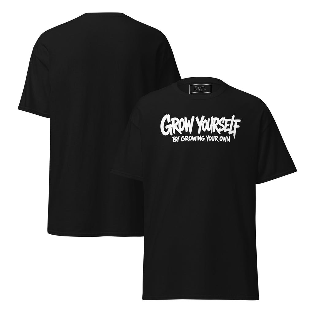 Grow Yourself T-Shirt in Schwarz – Vorder- und Rückansicht
