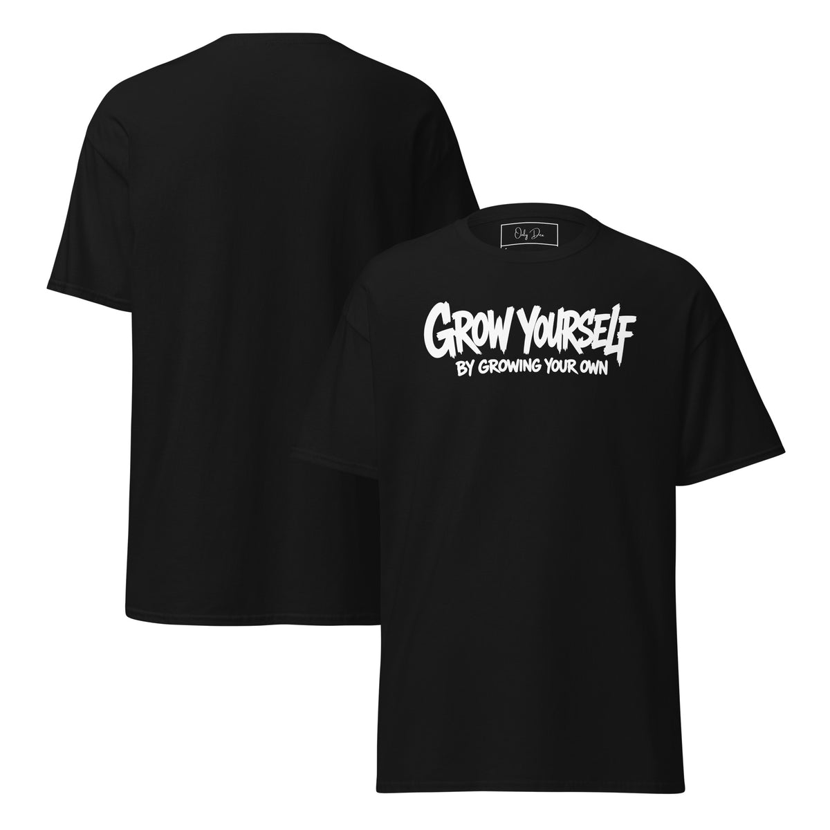 Grow Yourself T-Shirt in Schwarz – Vorder- und Rückansicht