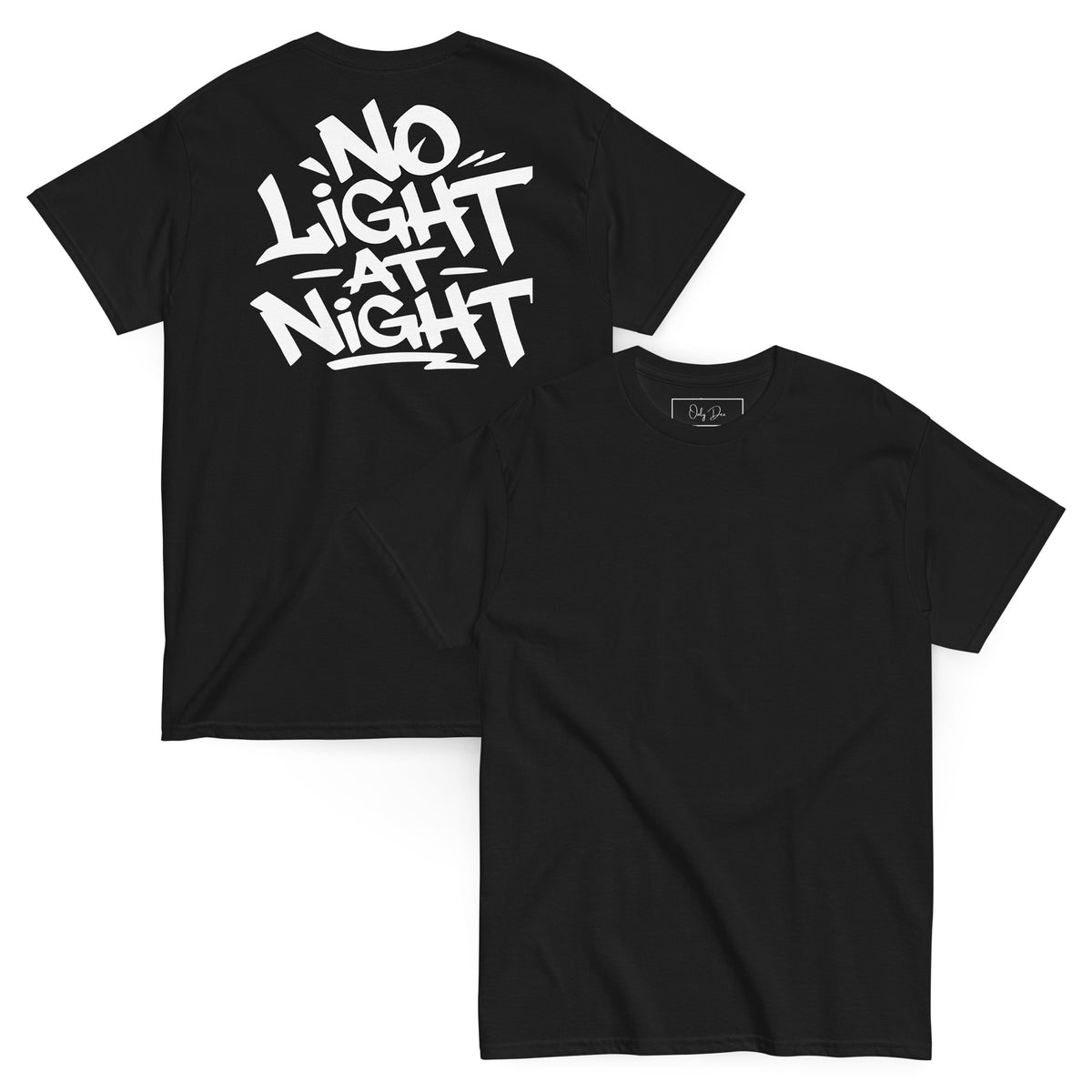 NO LIGHT AT NIGHT T-Shirt in Schwarz – Vorder- und Rückansicht