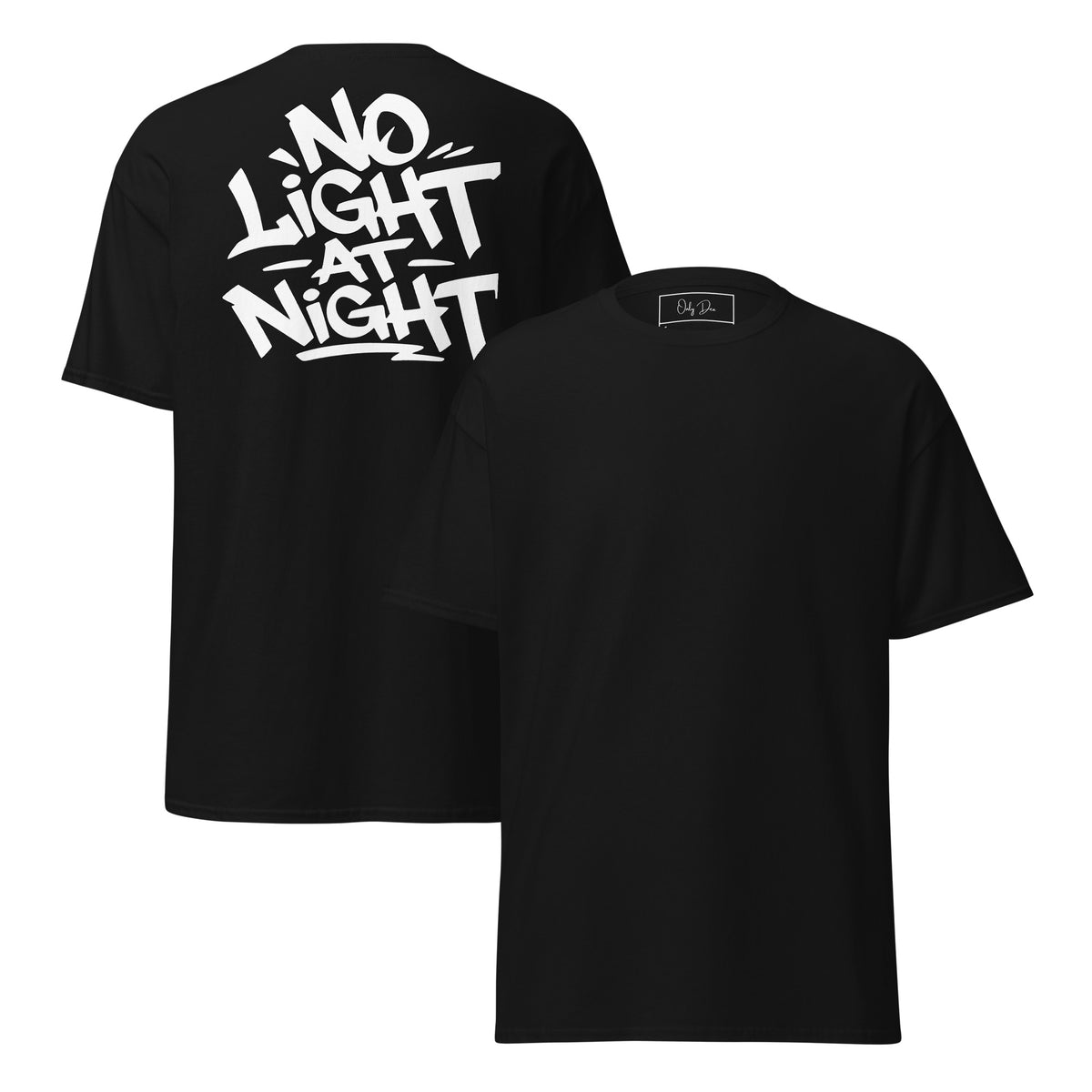 NO LIGHT AT NIGHT T-Shirt in Schwarz – Vorder- und Rückansicht