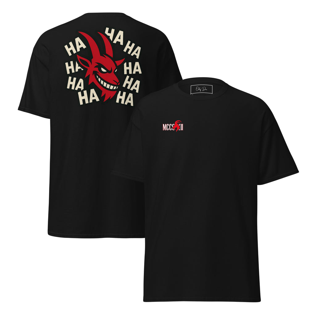 MCCCXII Laughing Goat T-Shirt in Schwarz – Vorder- und Rückansicht