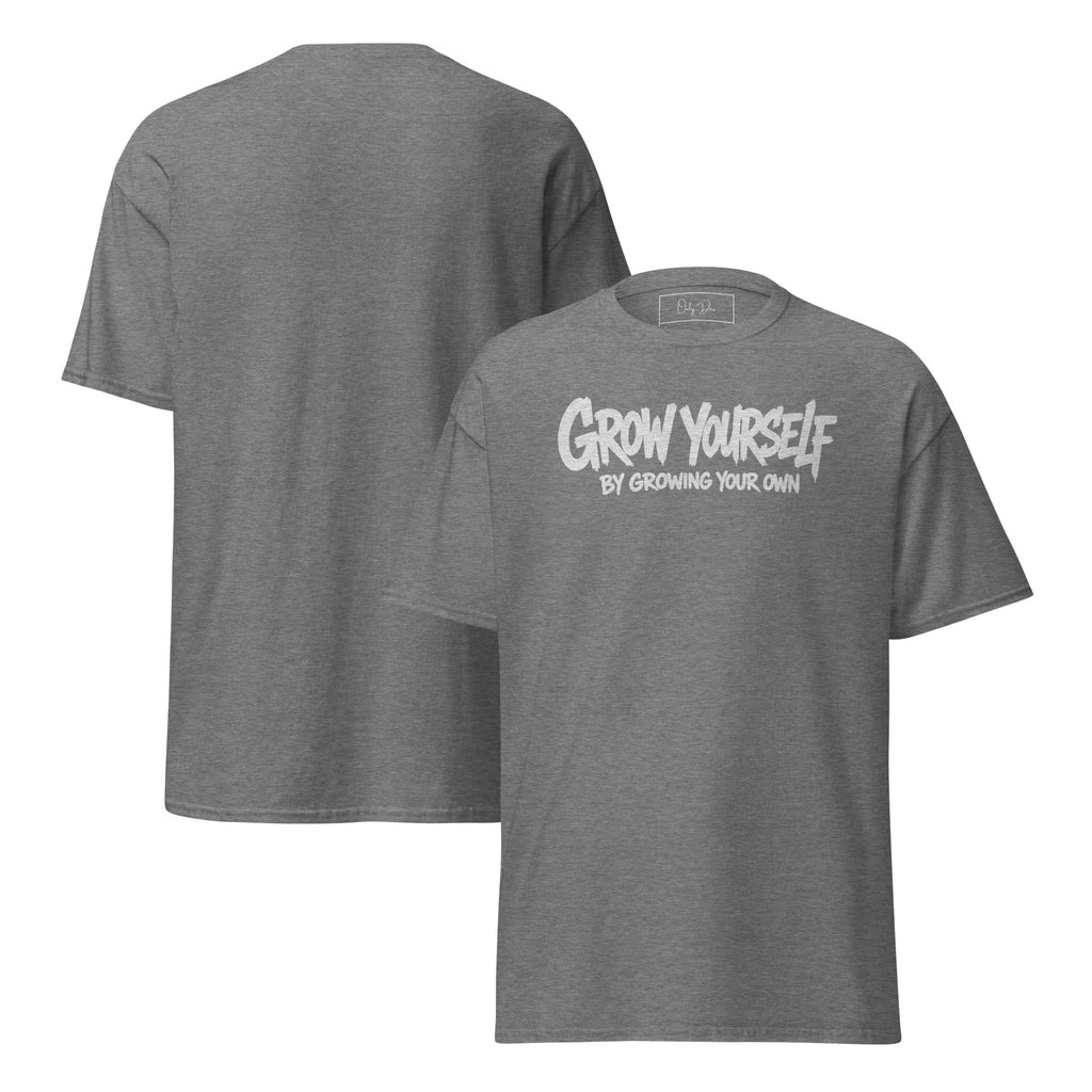 Grow Yourself T-Shirt in Graphit meliert – Vorder- und Rückansicht