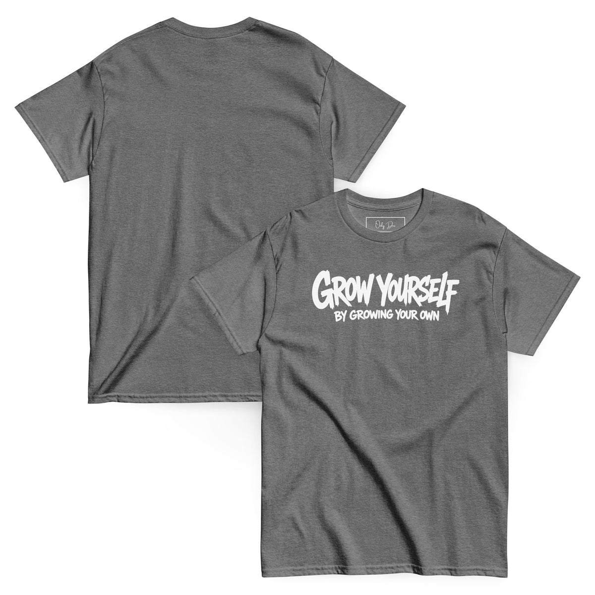 Grow Yourself T-Shirt in Graphit meliert – Vorder- und Rückansicht