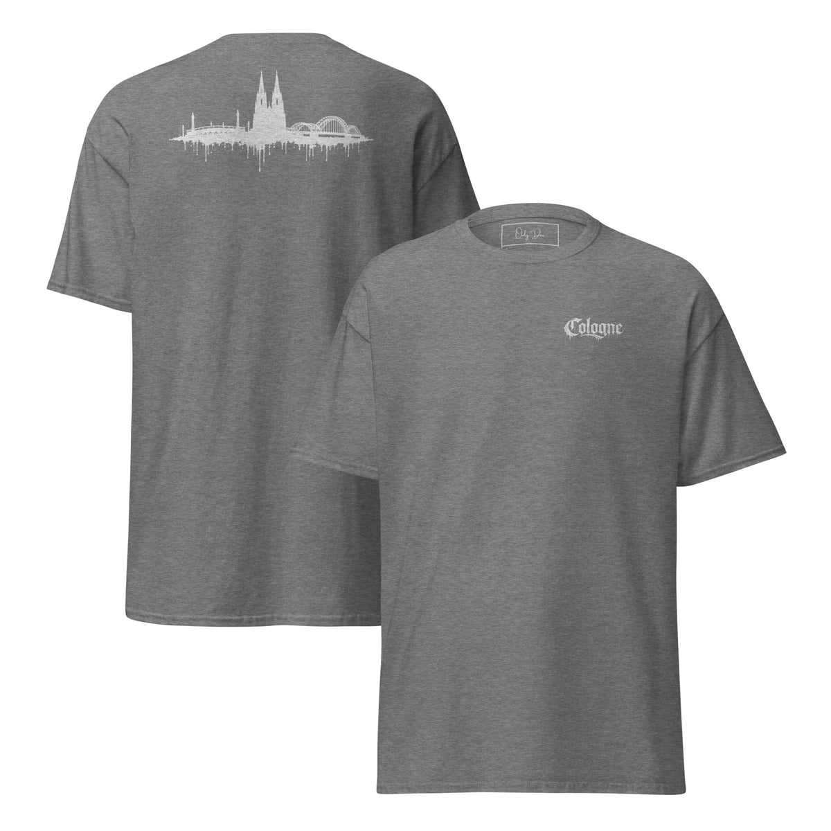 KÖLLE VERLÄUFT T-Shirt in Graphit meliert – Vorder- und Rückansicht