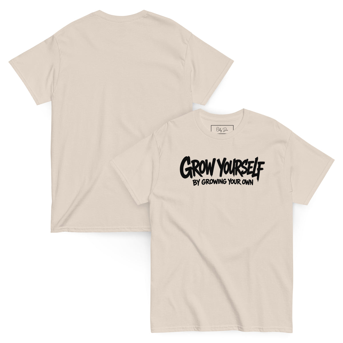 Grow Yourself T-Shirt in Natur – Vorder- und Rückansicht