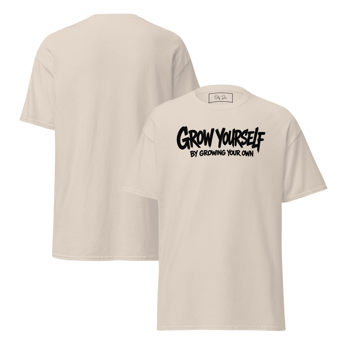 Grow Yourself T-Shirt in Natur – Vorder- und Rückansicht