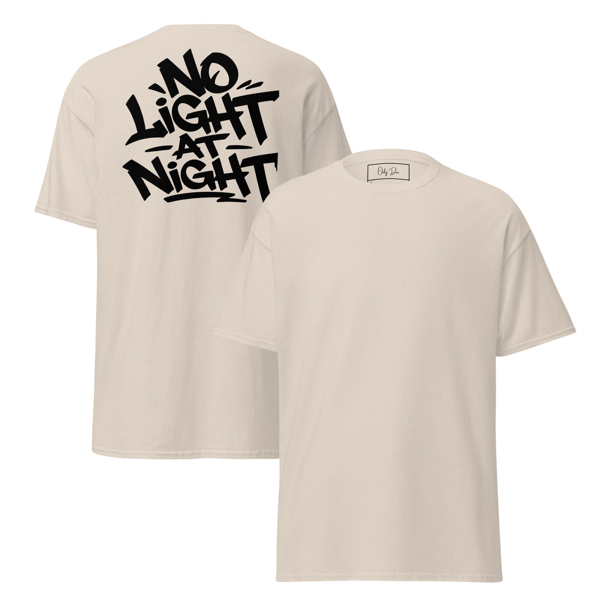 NO LIGHT AT NIGHT T-Shirt in Natur – Vorder- und Rückansicht
