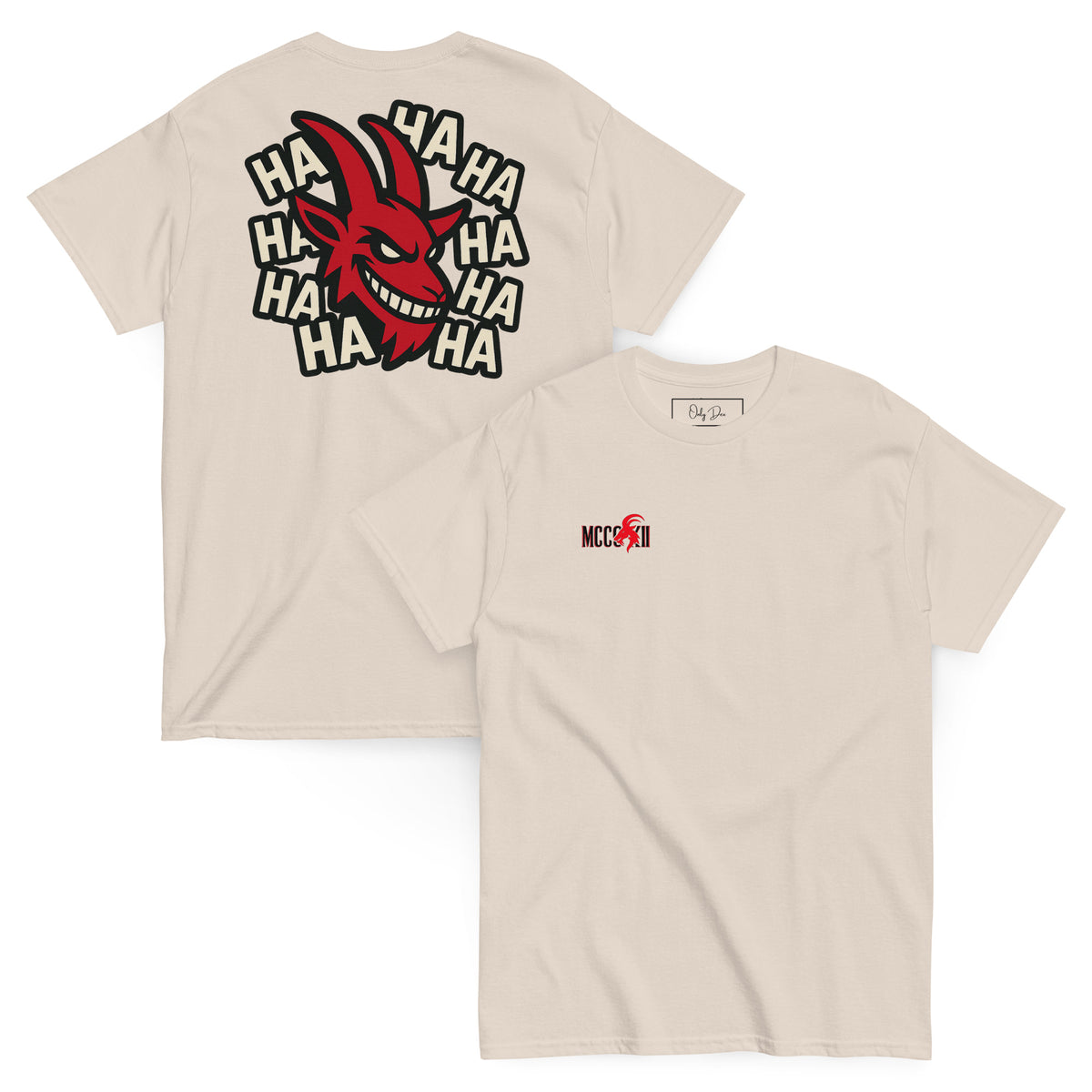 MCCCXII Laughing Goat T-Shirt in Natur – Vorder- und Rückansicht