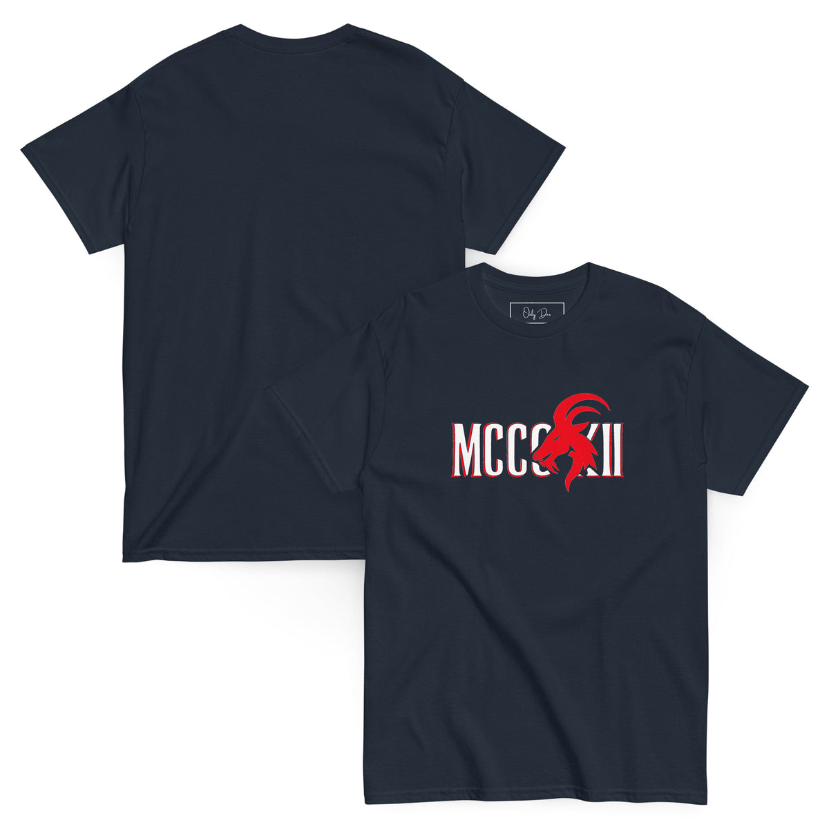 MCCCXII T-Shirt in Dunkelblau – Vorder- und Rückansicht