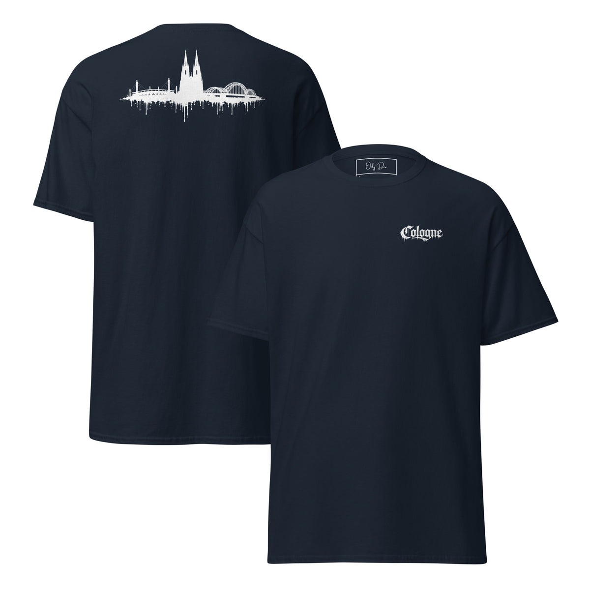 KÖLLE VERLÄUFT T-Shirt in Dunkelblau – Vorder- und Rückansicht