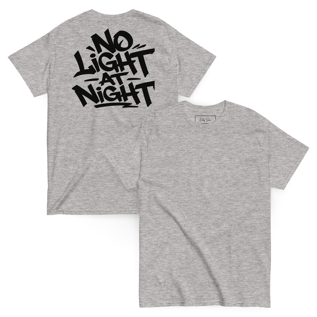 NO LIGHT AT NIGHT T-Shirt in Sportgrau – Vorder- und Rückansicht