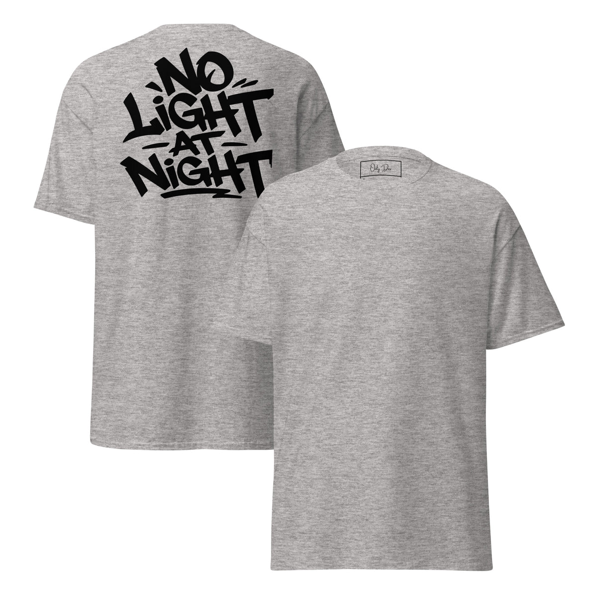 NO LIGHT AT NIGHT T-Shirt in Sportgrau – Vorder- und Rückansicht