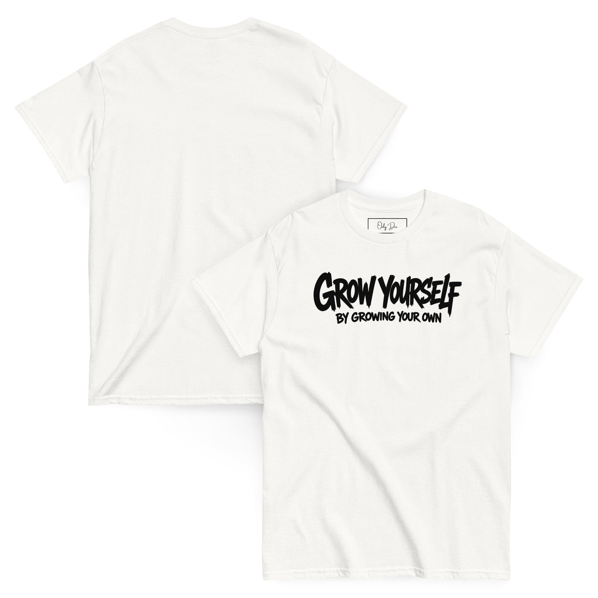 Grow Yourself T-Shirt in Weiß – Vorder- und Rückansicht