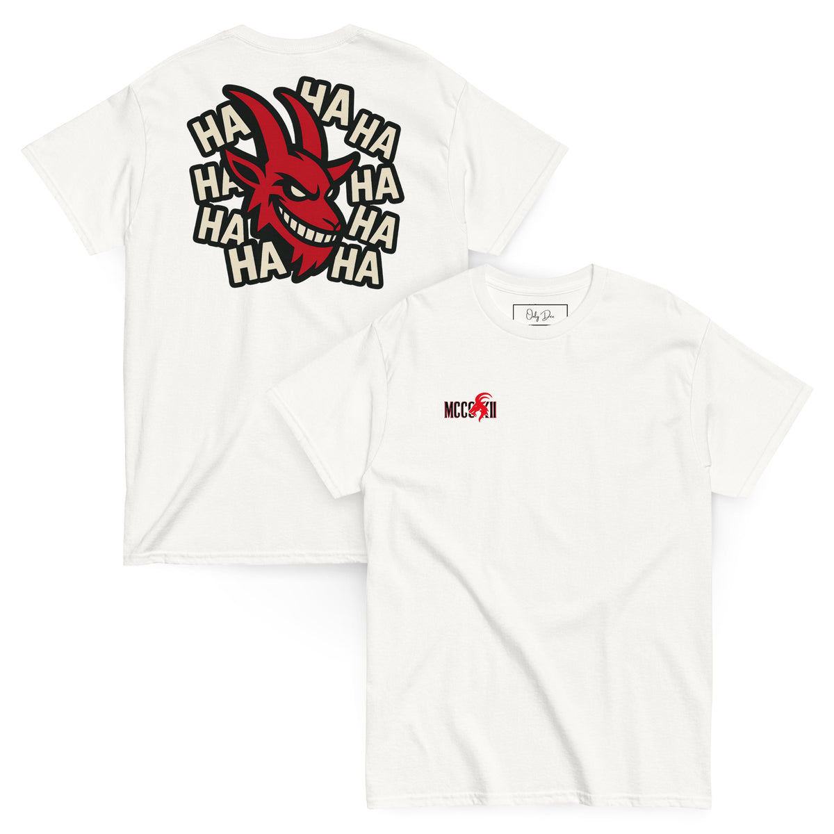 MCCCXII Laughing Goat T-Shirt in Weiß – Vorder- und Rückansicht