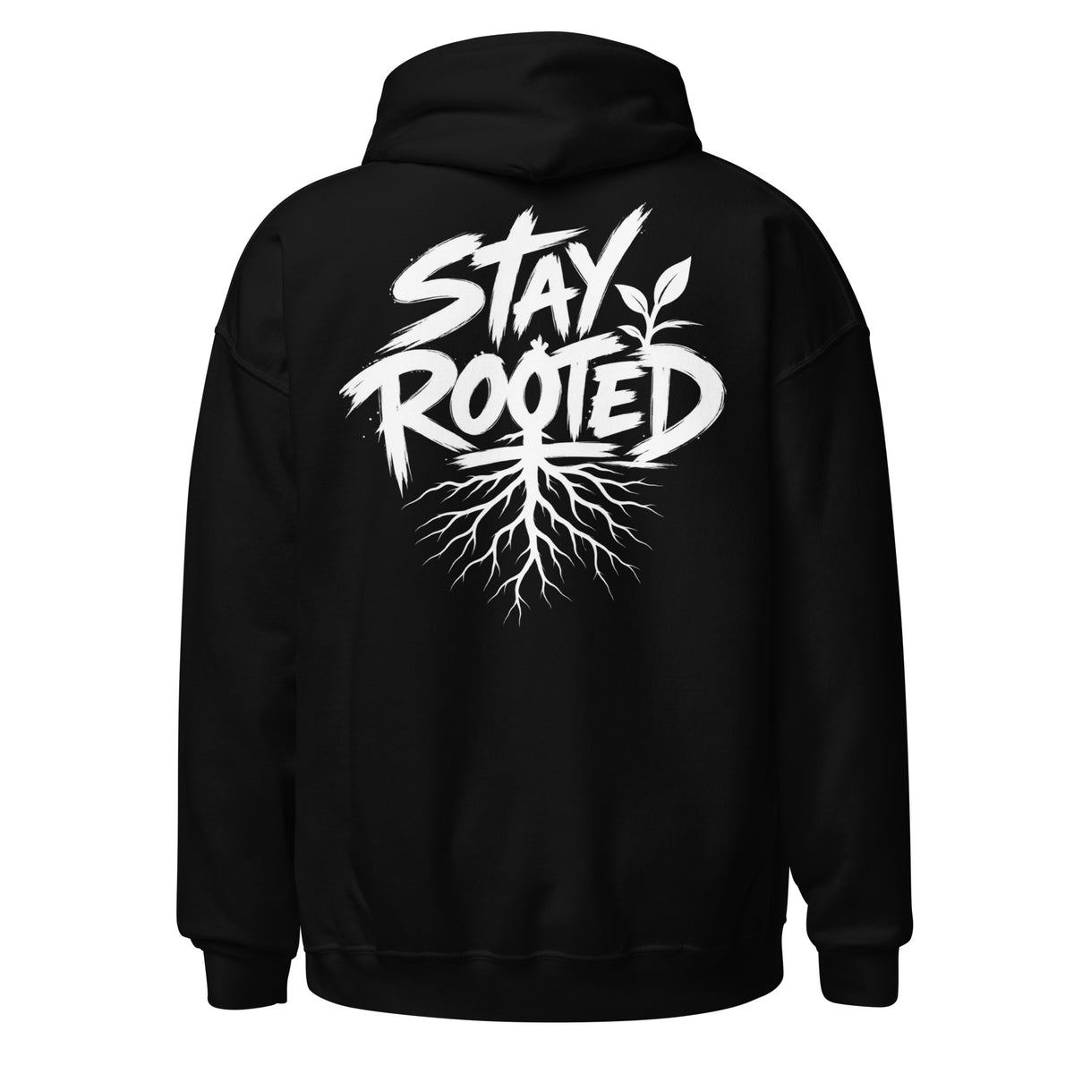 Stay Rooted Hoodie in Schwarz – Rückansicht