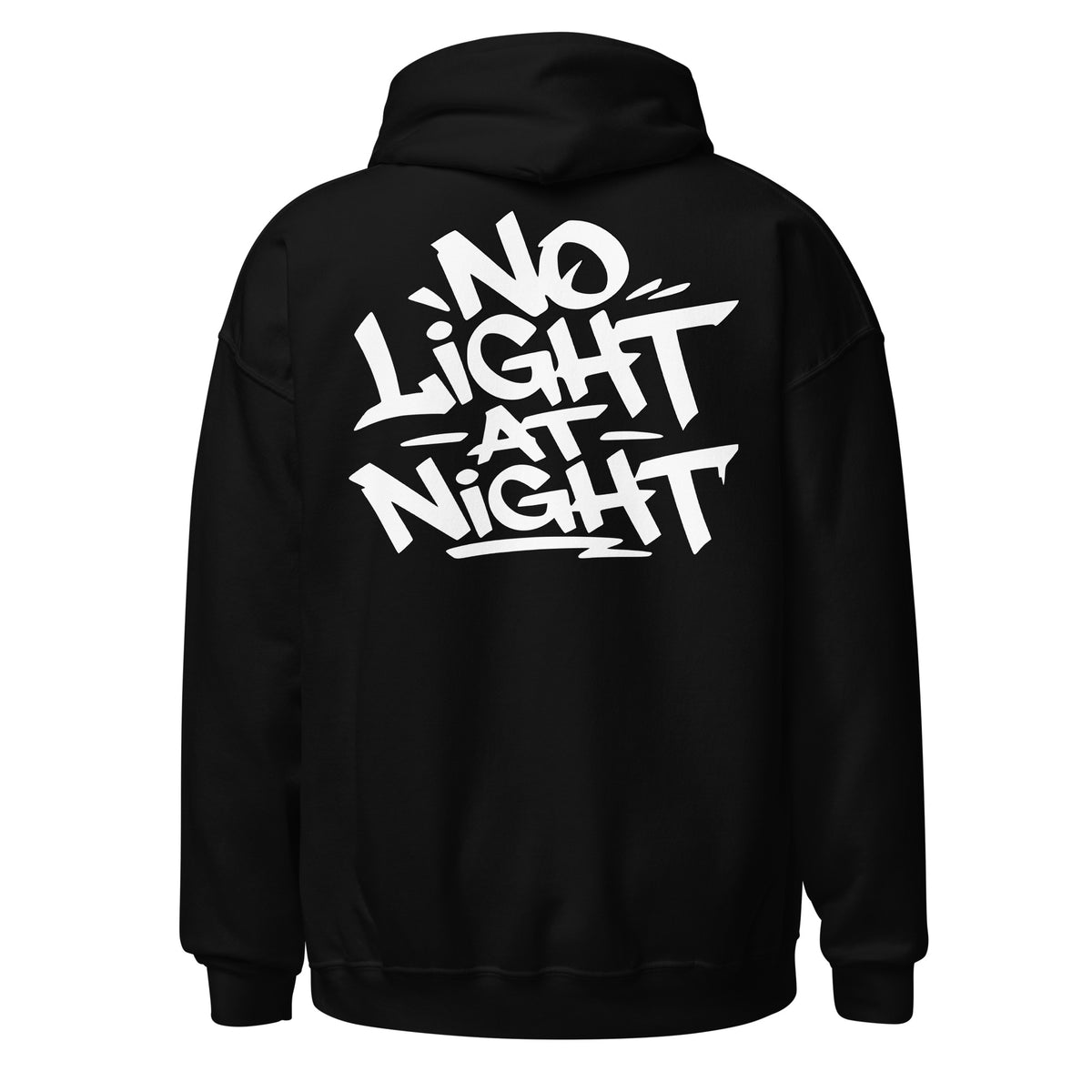 NO LIGHT AT NIGHT Hoodie in Schwarz – Rückansicht