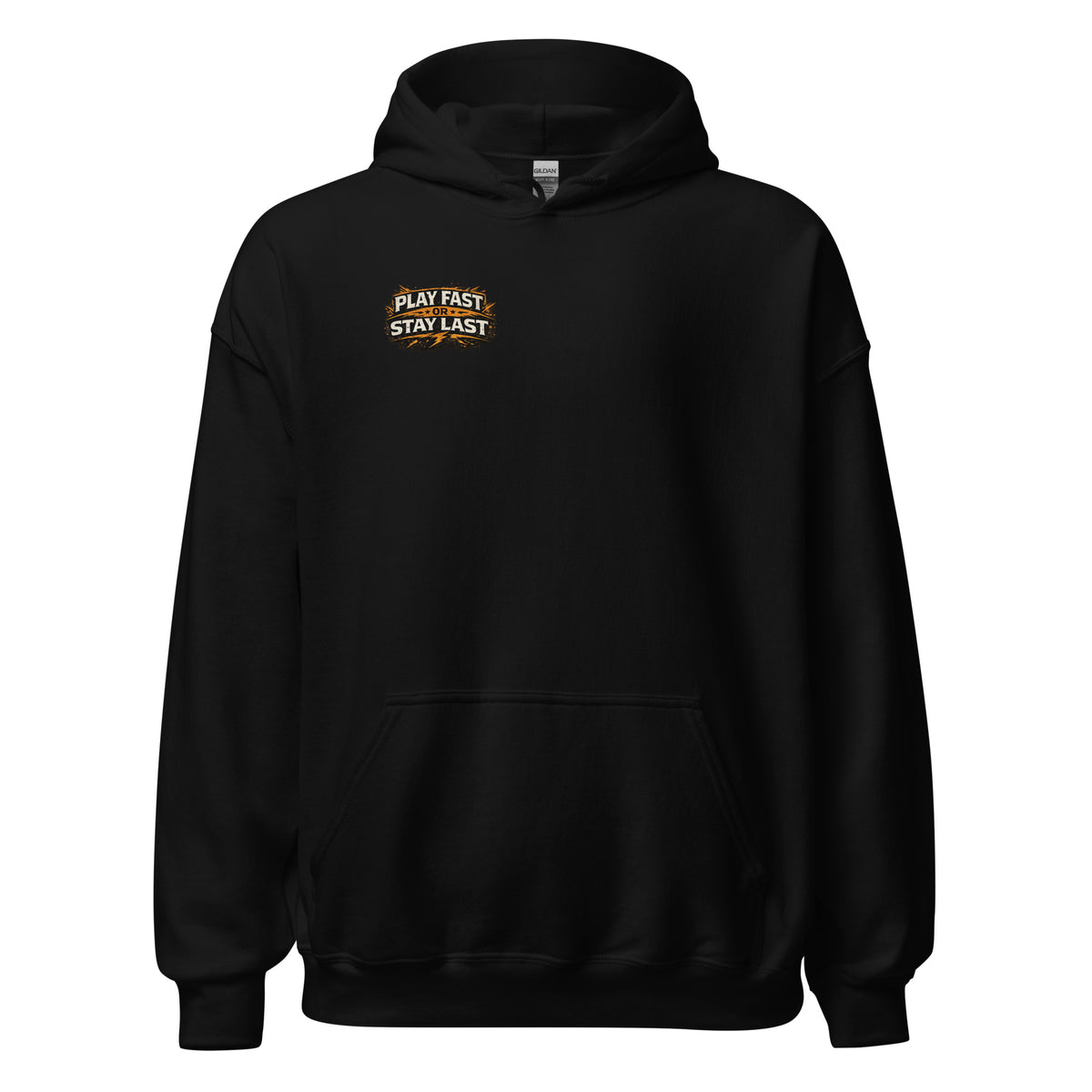 Play Fast or Stay Last Gaming Hoodie in Schwarz – Vorderansicht