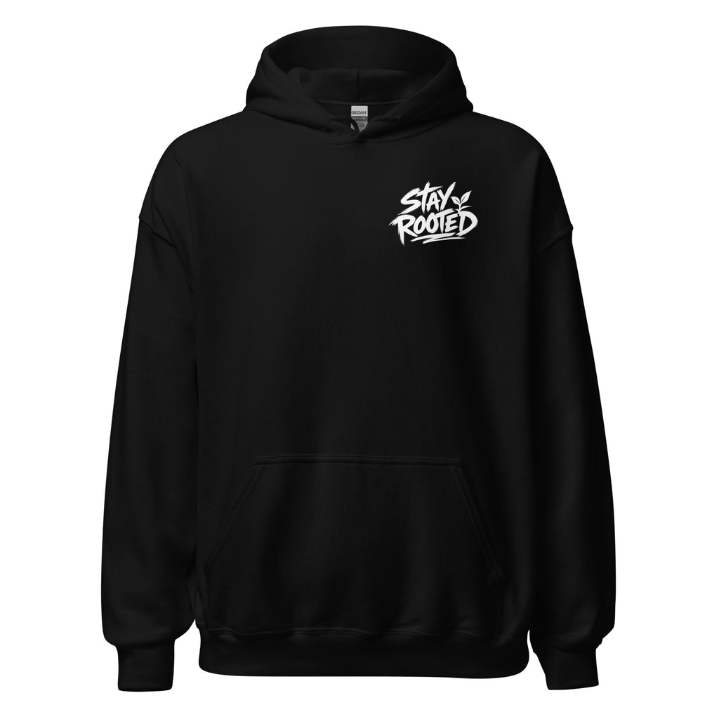 Stay Rooted Hoodie in Schwarz – Vorderansicht