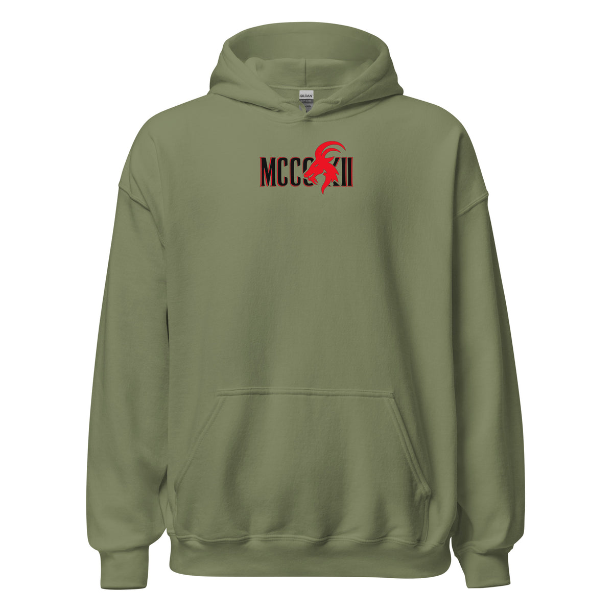 MCCCXII Laughing Goat Hoodie in Olivgrün – Vorderansicht