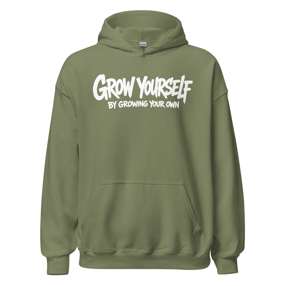 Grow Yourself Hoodie in Olivgrün – Vorderansicht