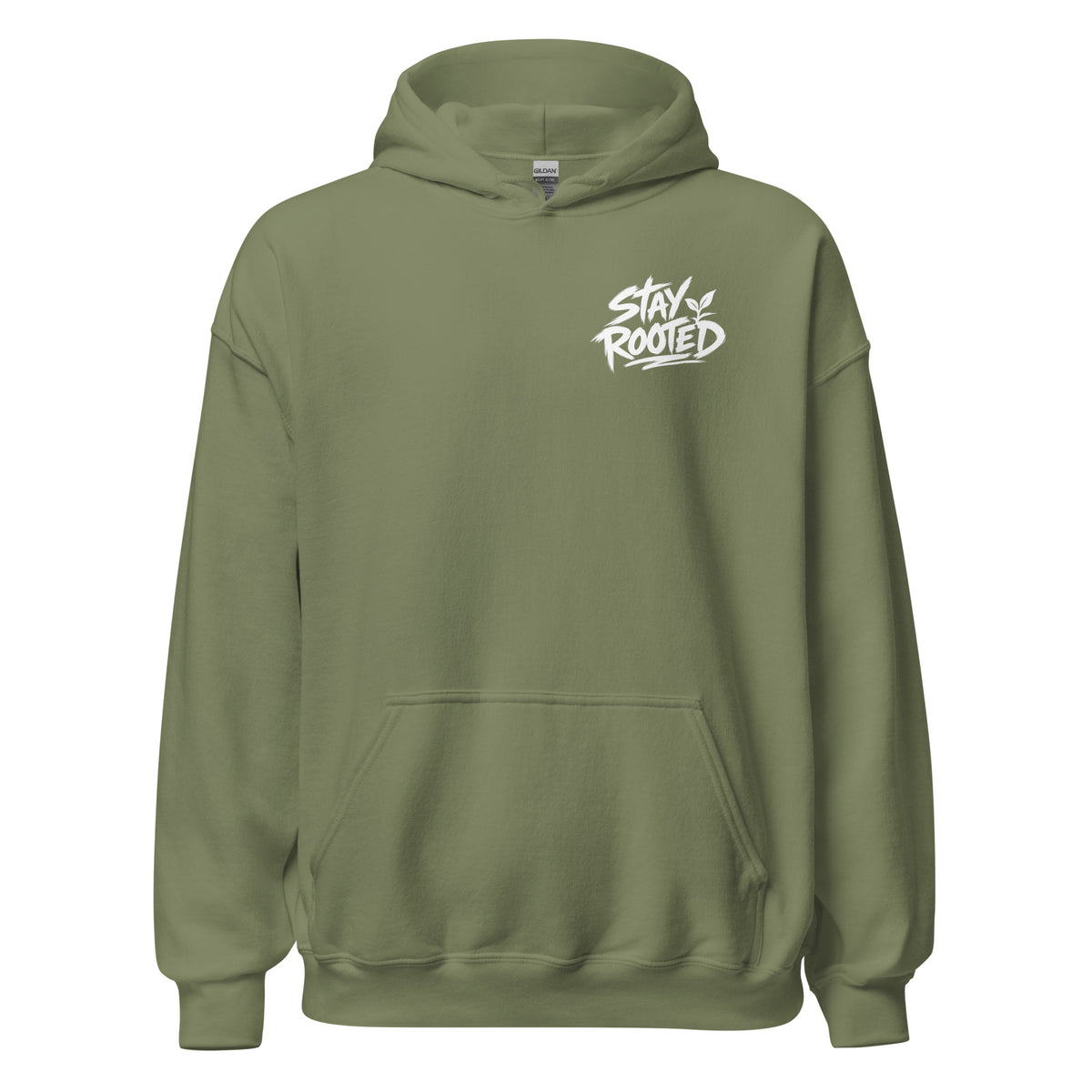 Stay Rooted Hoodie in Olivgrün – Vorderansicht