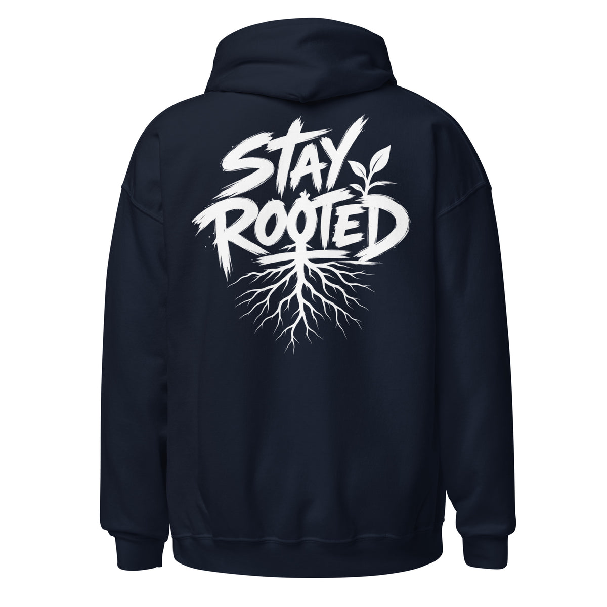 Stay Rooted Hoodie in Dunkelblau – Rückansicht