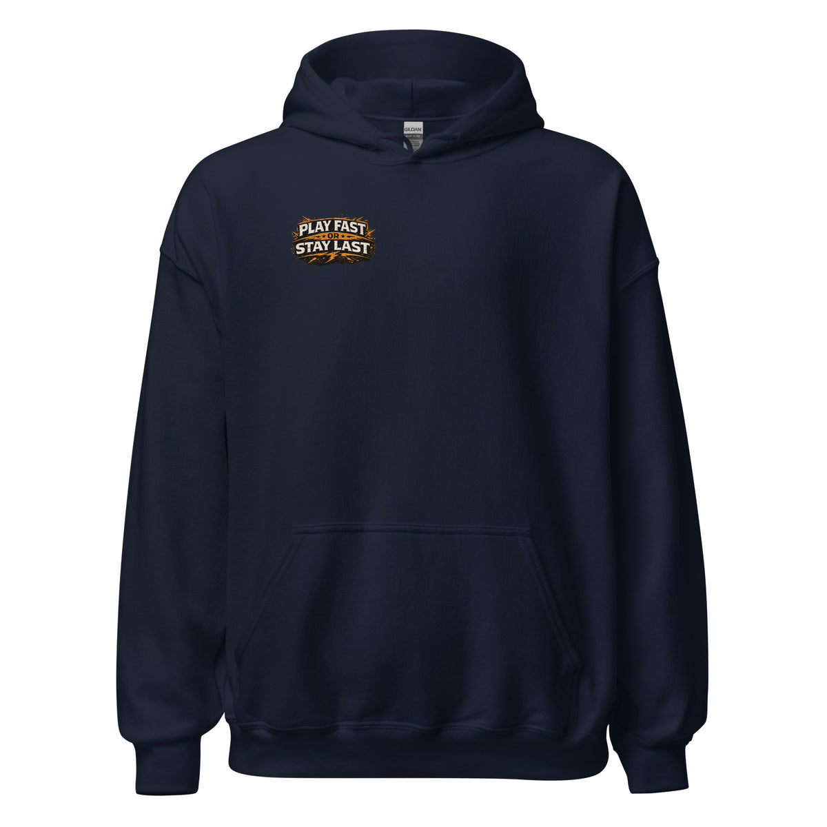 Play Fast or Stay Last Gaming Hoodie in Dunkelblau – Vorderansicht