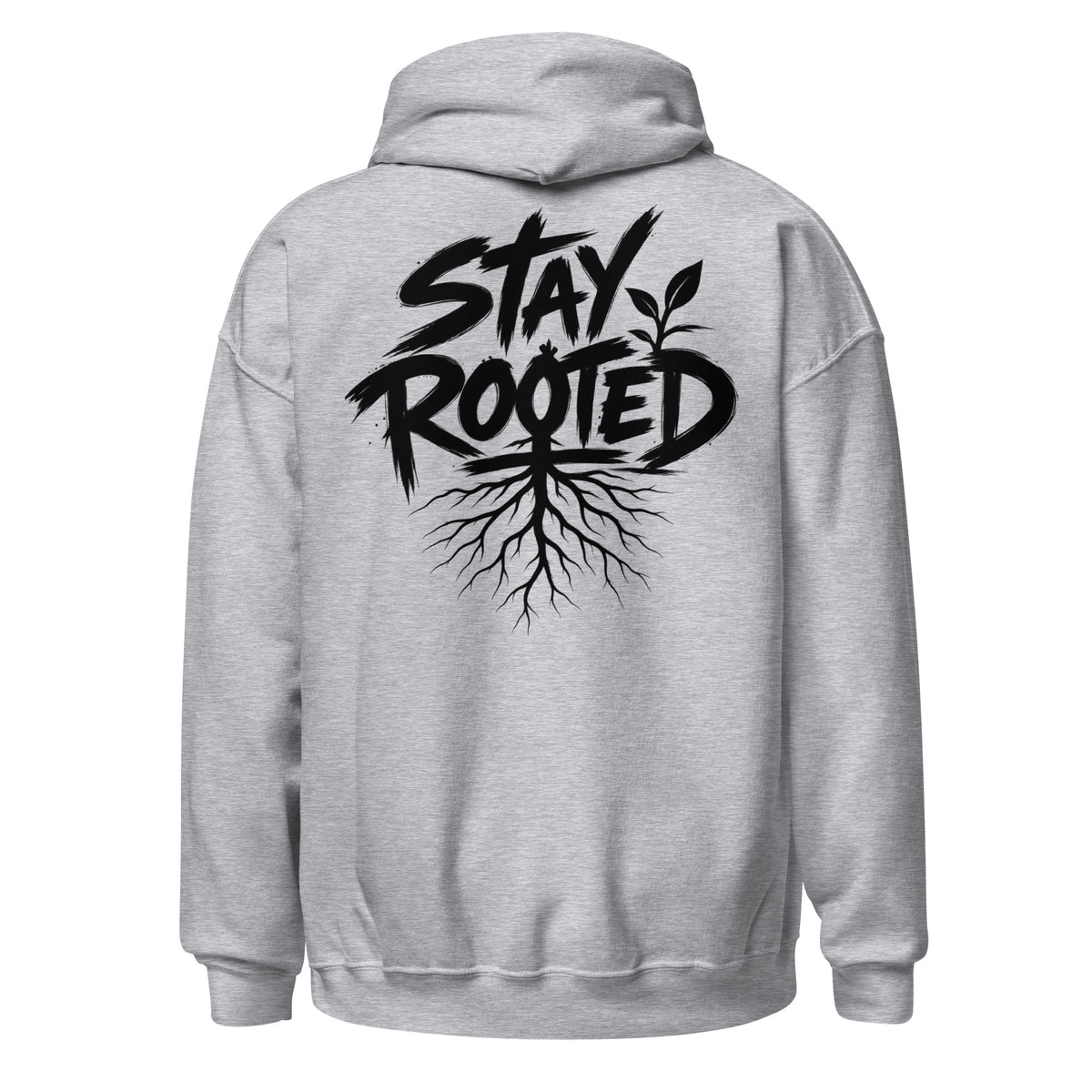 Stay Rooted Hoodie in Sportgrau – Rückansicht