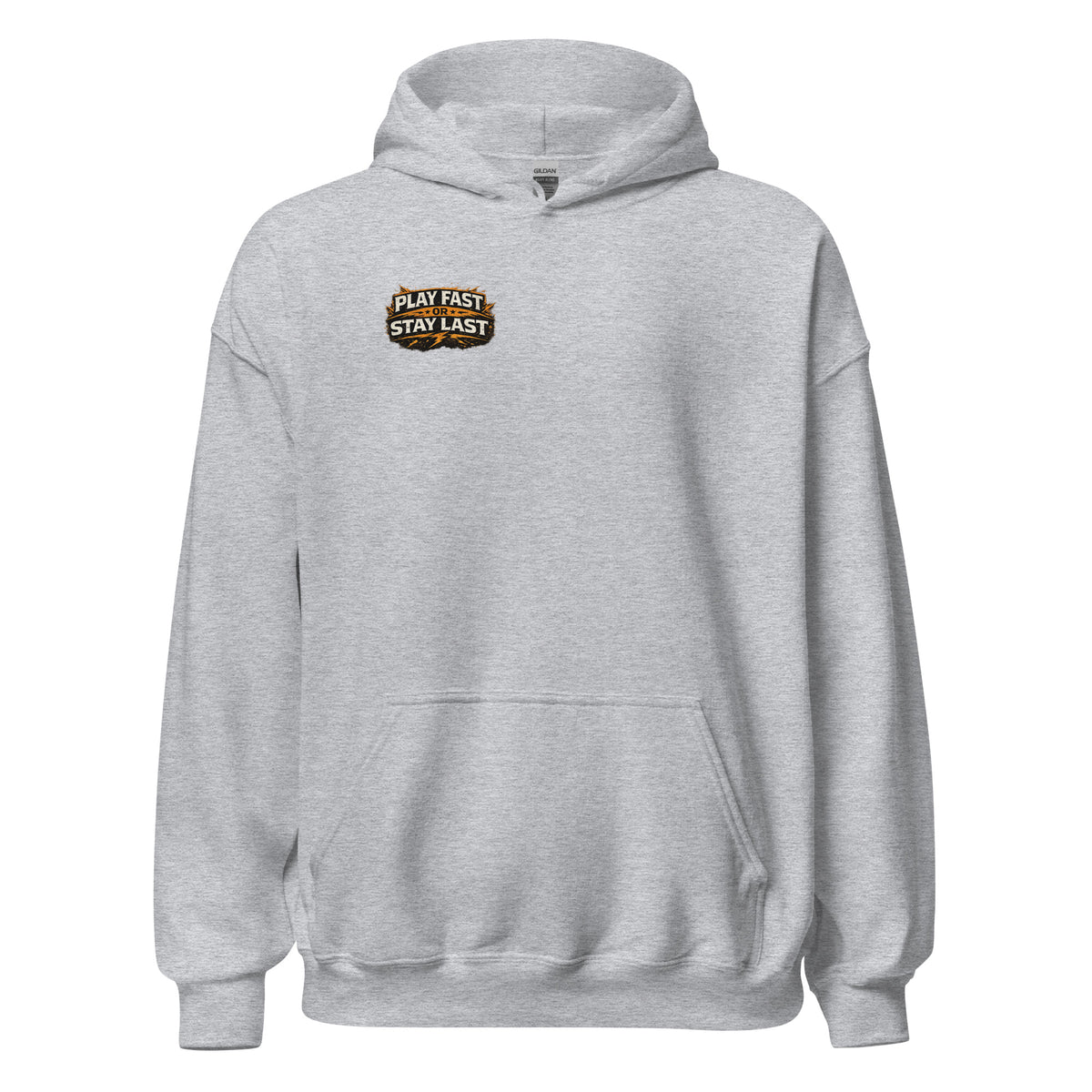 Play Fast or Stay Last Gaming Hoodie in Sportgrau – Vorderansicht