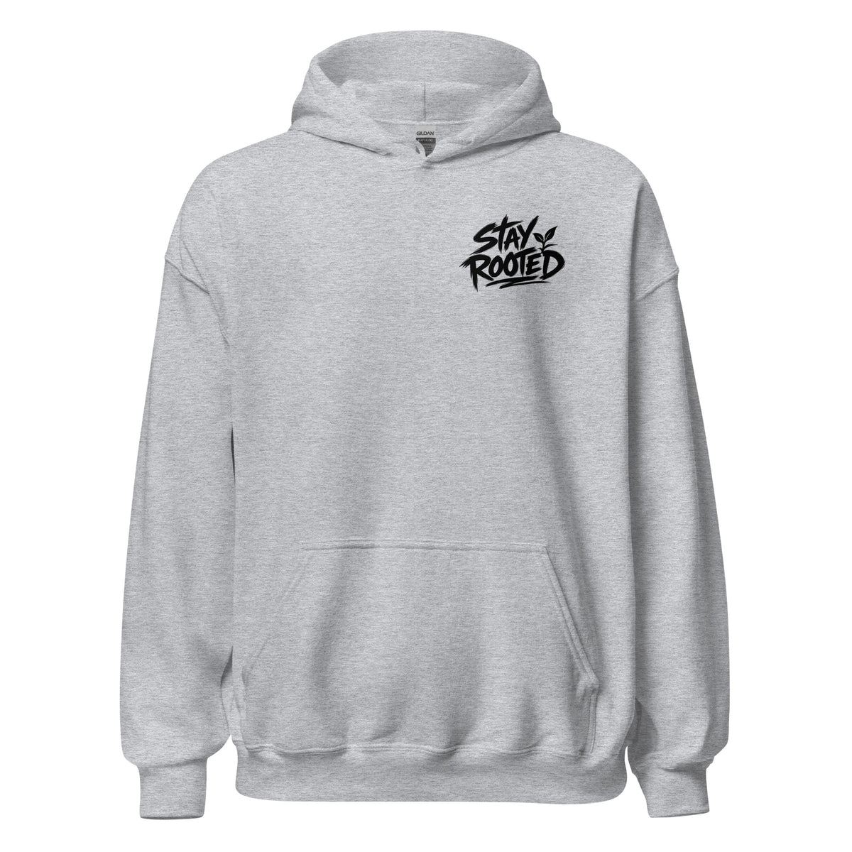 Stay Rooted Hoodie in Sportgrau – Vorderansicht