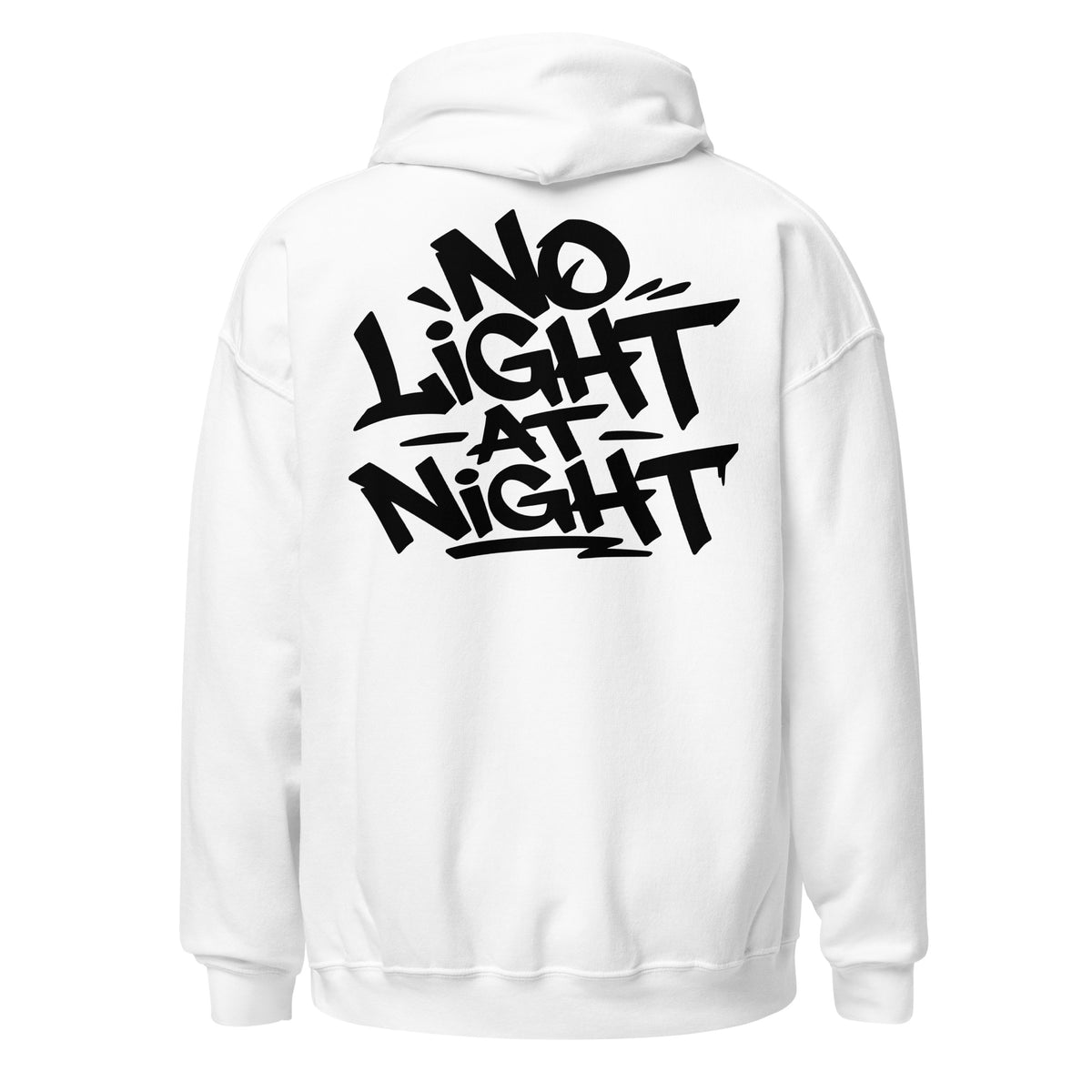 NO LIGHT AT NIGHT Hoodie in Weiß – Rückansicht