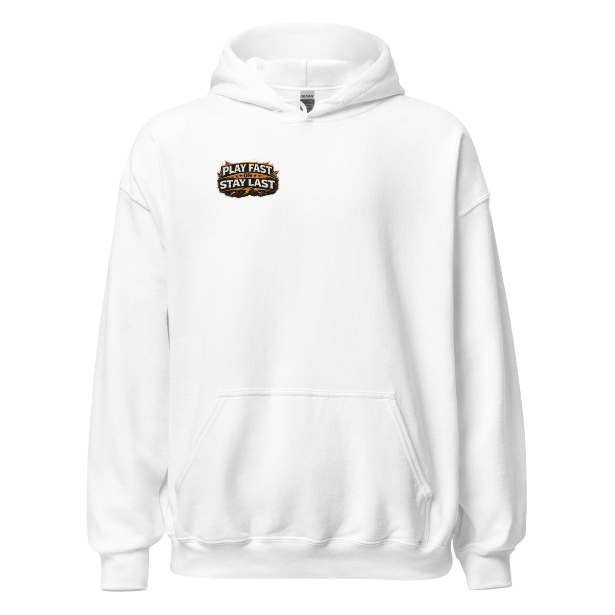 Play Fast or Stay Last Gaming Hoodie in Weiß – Vorderansicht