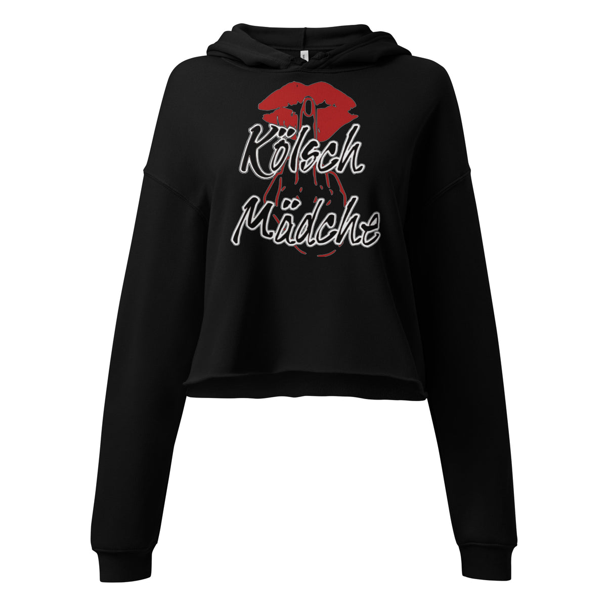Kölsch Mädche Cropped Hoodie in Schwarz – Vorderansicht