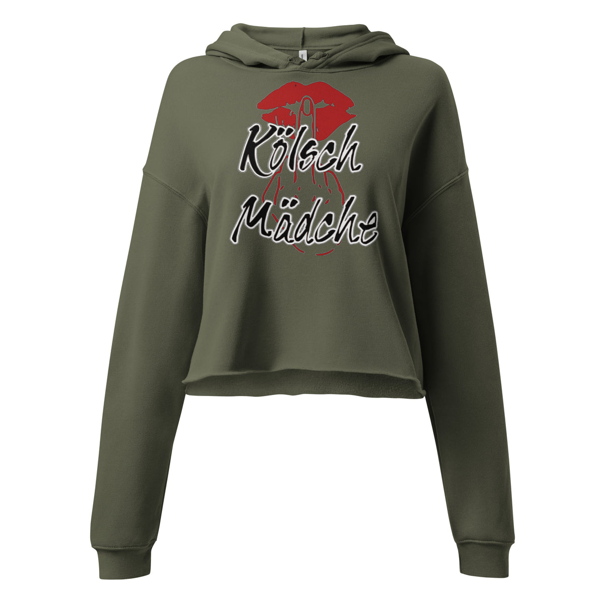 Kölsch Mädche Cropped Hoodie in Olivgrün – Vorderansicht