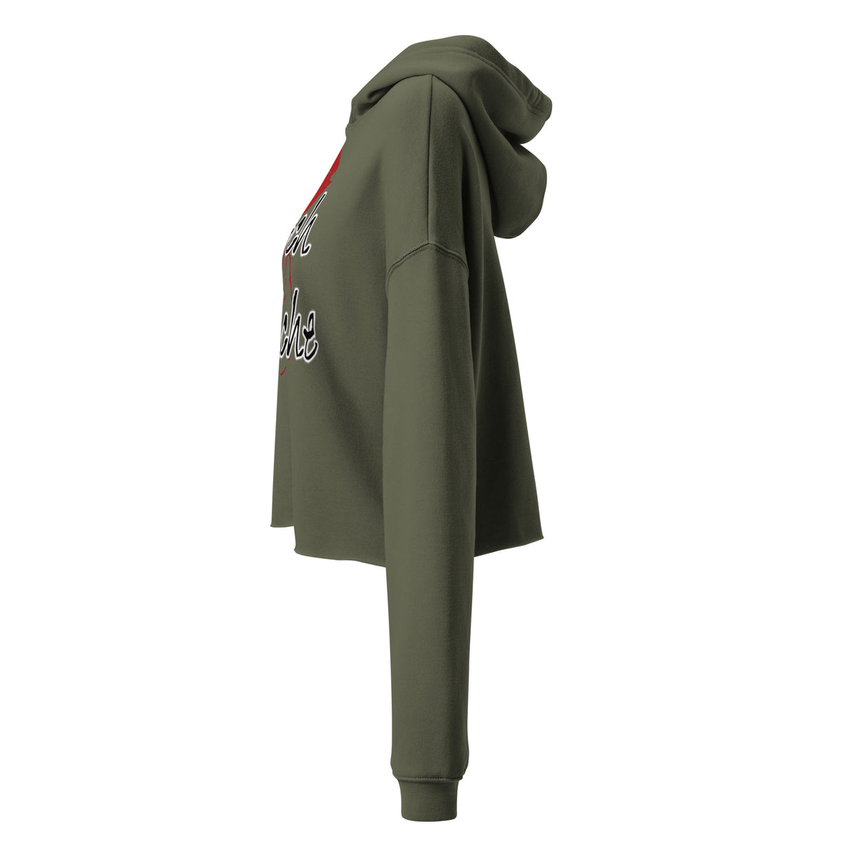 Kölsch Mädche Cropped Hoodie in Olivgrün – linke Seitenansicht